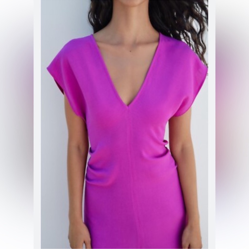 Zara Pink Sheath Midi Dress V-Neck Dolman Sleeves